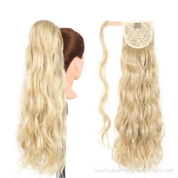 Hot Selling Factory Price For Black Women Crystal Hair Ponytails Wrap Around Clip In Hairpieces Synthetic Ponytail Extensions